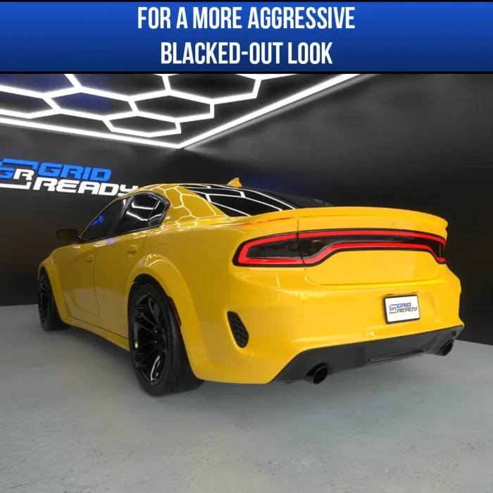Dodge Charger tail light tint applied inside a garage.