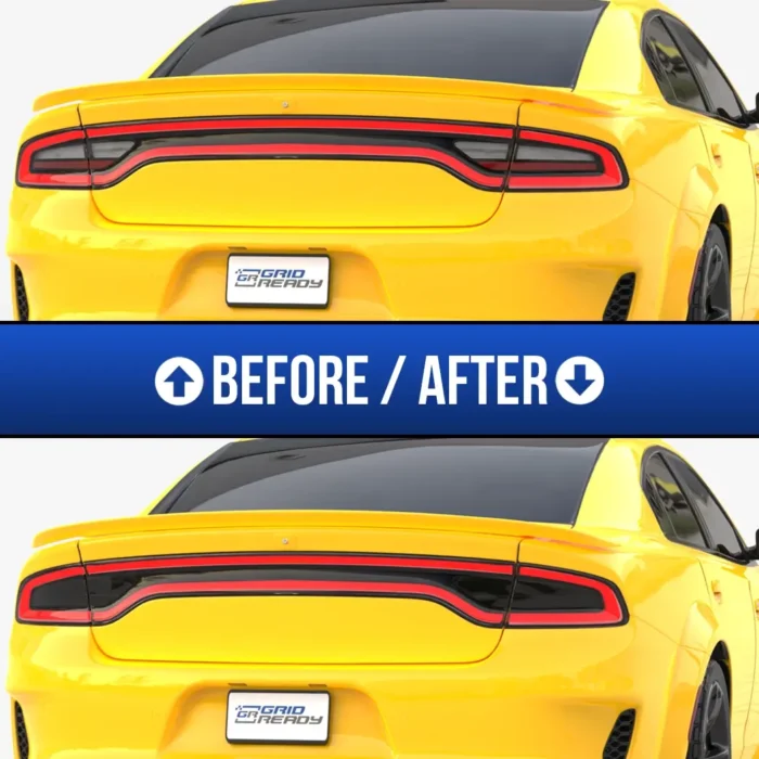 Dodge Charger with and without tail light tint installed.
