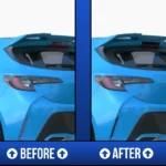 A comparison of a Toyota Corolla Hatchback with and without black reflector tint.